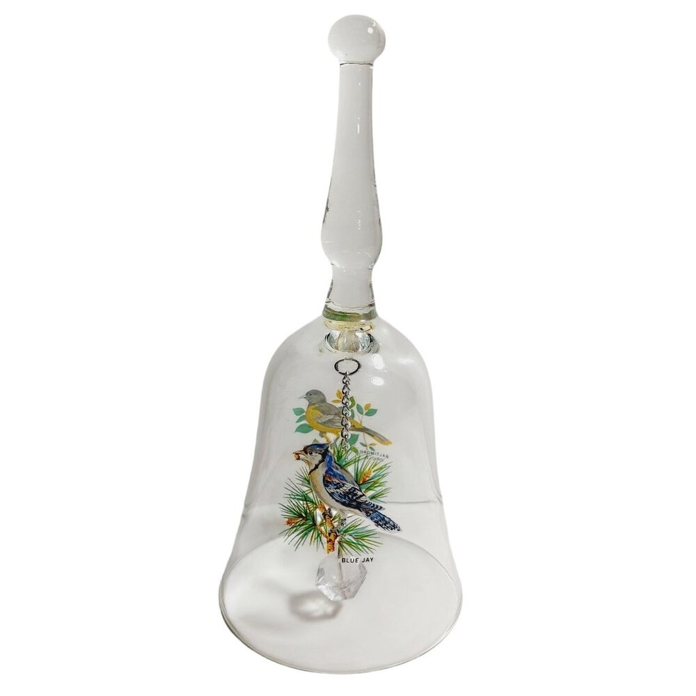 Baltimore Oriole & Blue Jay Crystal Table Bell Handmade West Virginia Glass - Picture 3 of 7